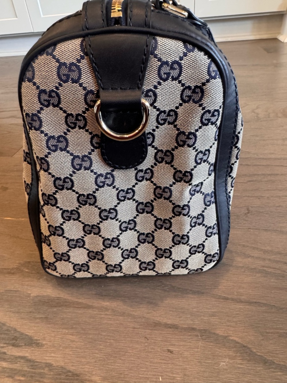Gucci Beige GG Canvas Boston Bag with Navy and Red Stripe - Picture 2 of 11